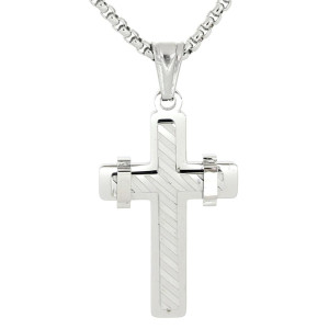 PENDENTE UOMO CROCE IN ACCIAIO CATENA CM 55