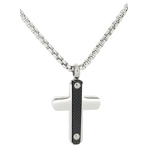 PENDENTE UOMO CROCE IN ACCIAIO CATENA CM 55