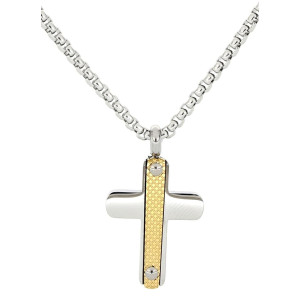 PENDENTE UOMO CROCE IN ACCIAIO CATENA CM 55