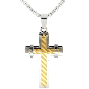 PENDENTE UOMO CROCE IN ACCIAIO CATENA CM 55