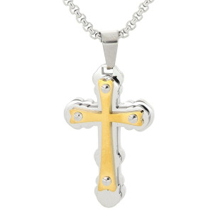 PENDENTE UOMO CROCE IN ACCIAIO CATENA CM 55