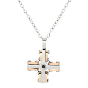 PENDENTE UOMO CROCE IN ACCIAIO CATENA CM 55