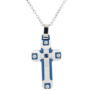 PENDENTE UOMO CROCE IN ACCIAIO CATENA CM 55