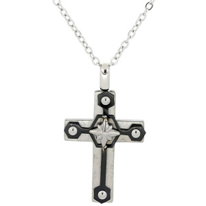 PENDENTE UOMO CROCE IN ACCIAIO CATENA CM 55