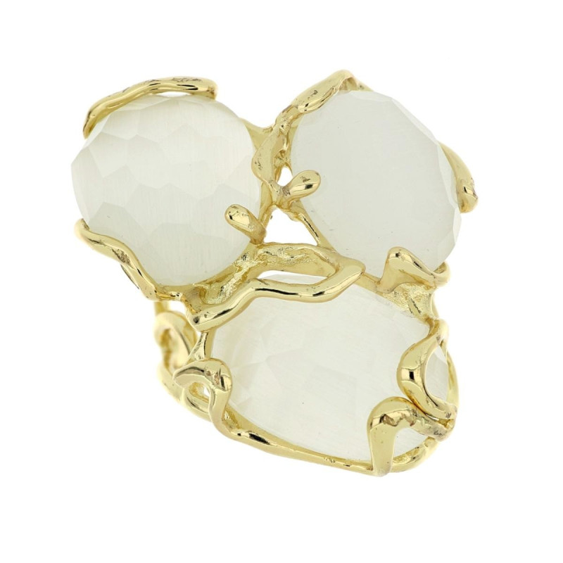 ANELLO IN OTTONO CON PERLA BAROCCA OCCHI DI GATTO