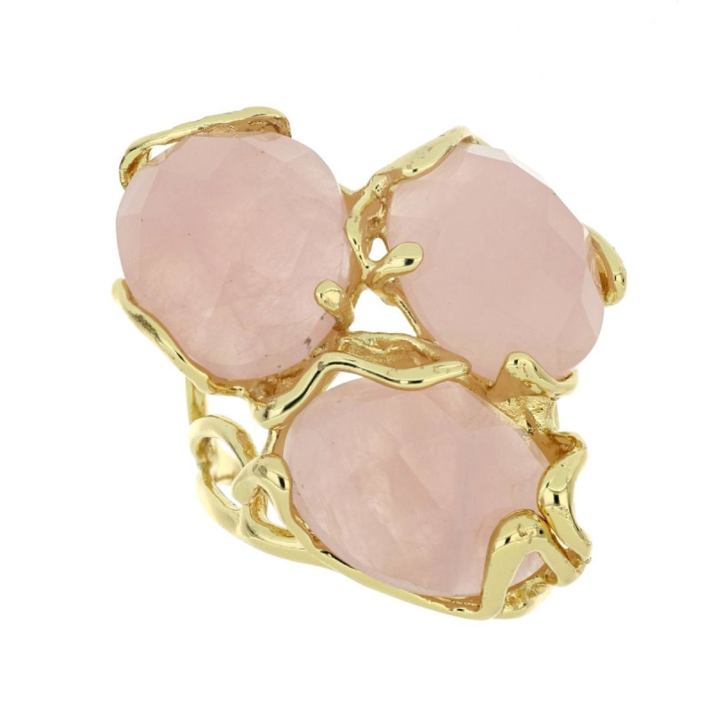 ANELLO IN OTTONO CON PERLA BAROCCA QUARZO ROSA