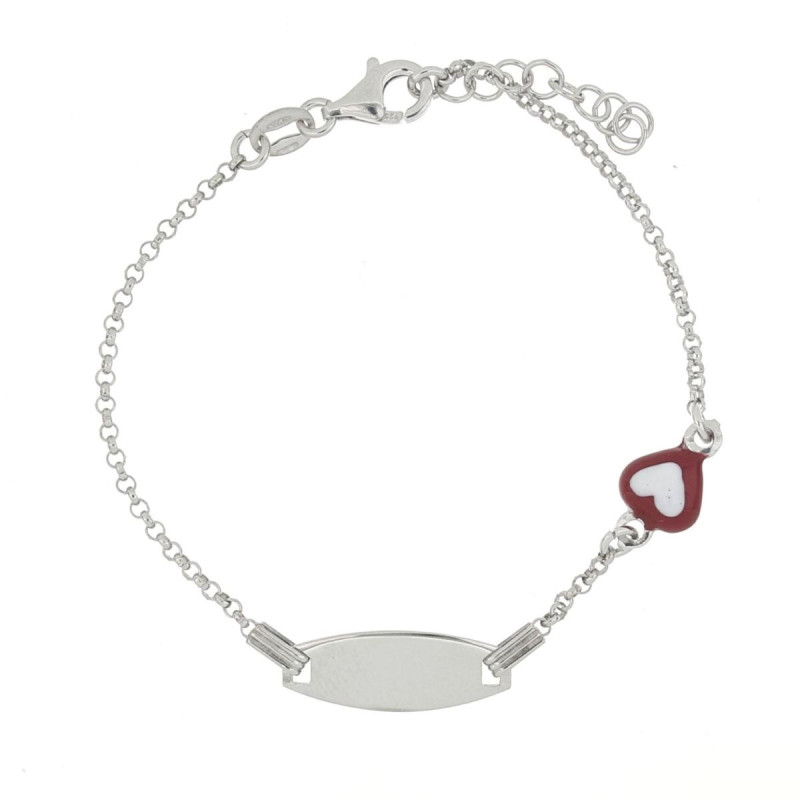 BRACCIALE BABY CON TARGA E CUORE ROSSO IN ARGENTO 925