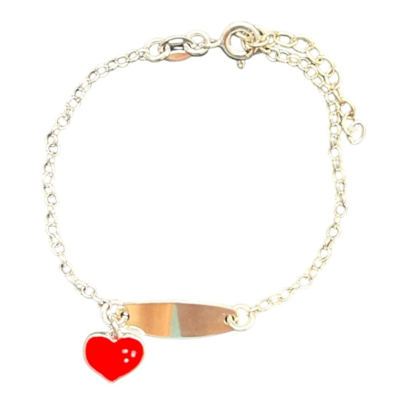 BRACCIALE CM 14+2 BABY TARGA MM 24 IN ARGENTO 925 CUORE MM 10
