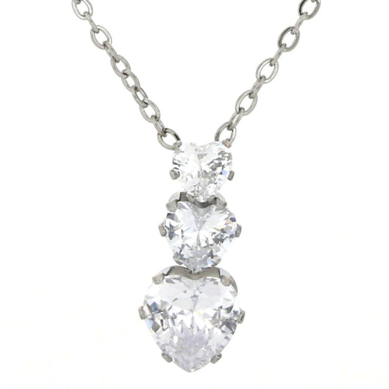 COLLANA "ADANA" CM 40+5 CUORE MM 11 CON ZIRCONI IN ACCIAIO