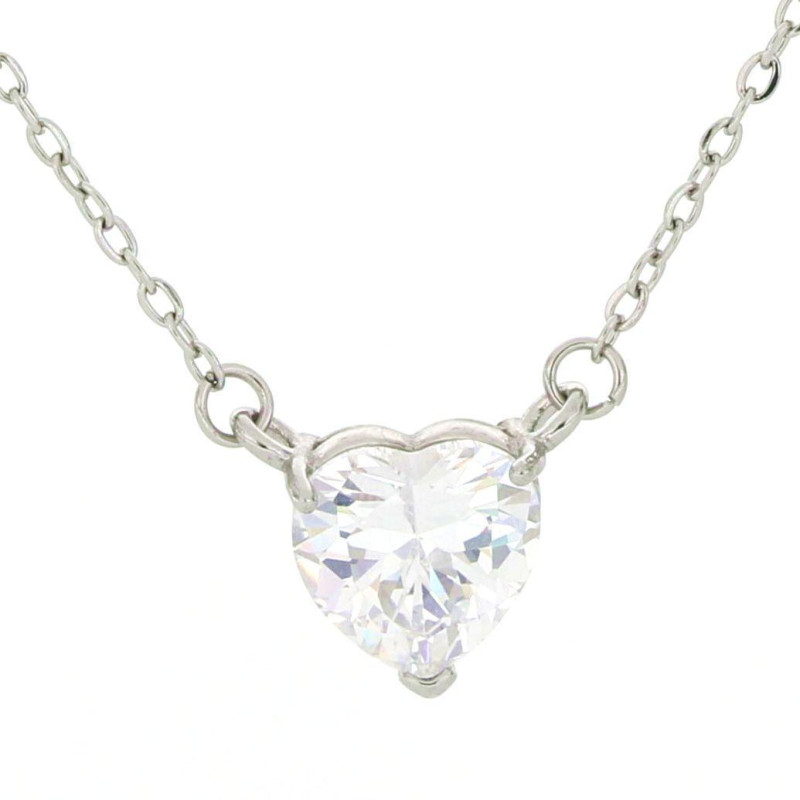 COLLANA "ADANA" CM 40+5 CUORE MM 11 CON ZIRCONI IN ACCIAIO