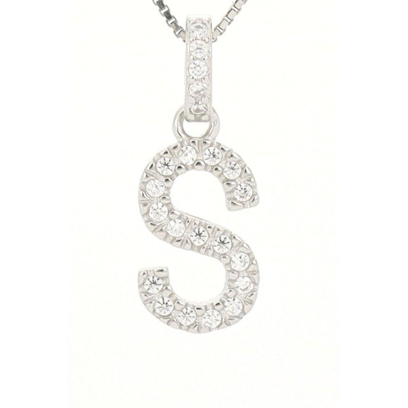 PENDENTE LETTERA S MM 14 IN ARGENTO ZIRCONATO + CATENA