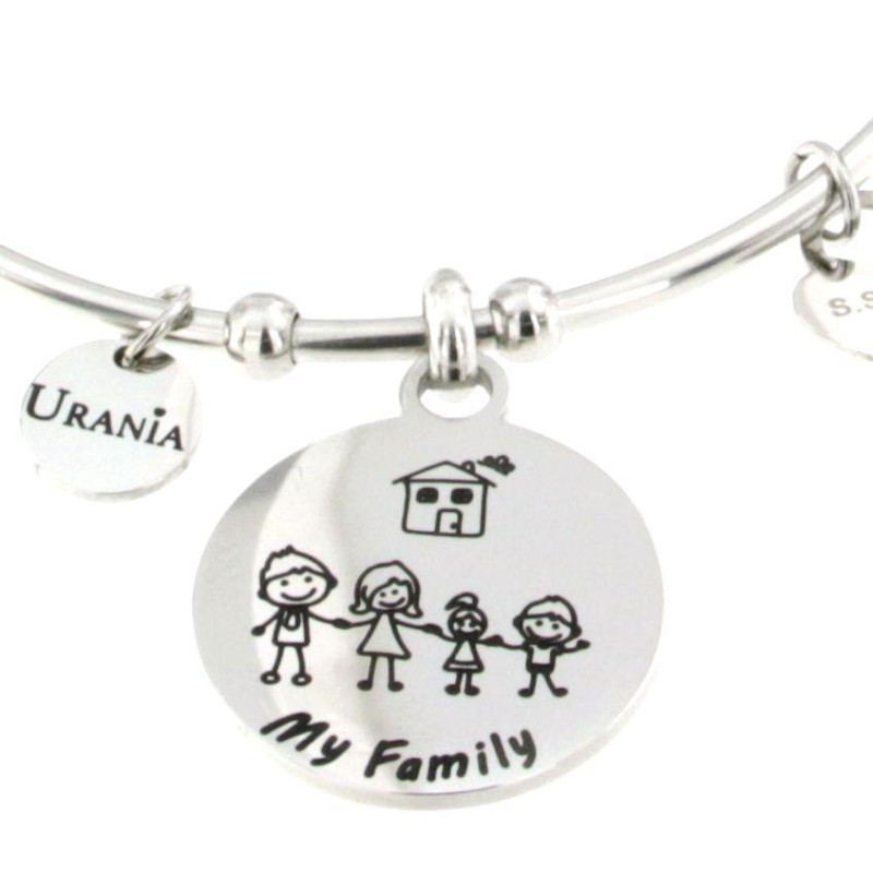 BRACCIALE "PENSIERO" IN ACCIAIO MAMMA, PAPA', BIMBA E BIMBO