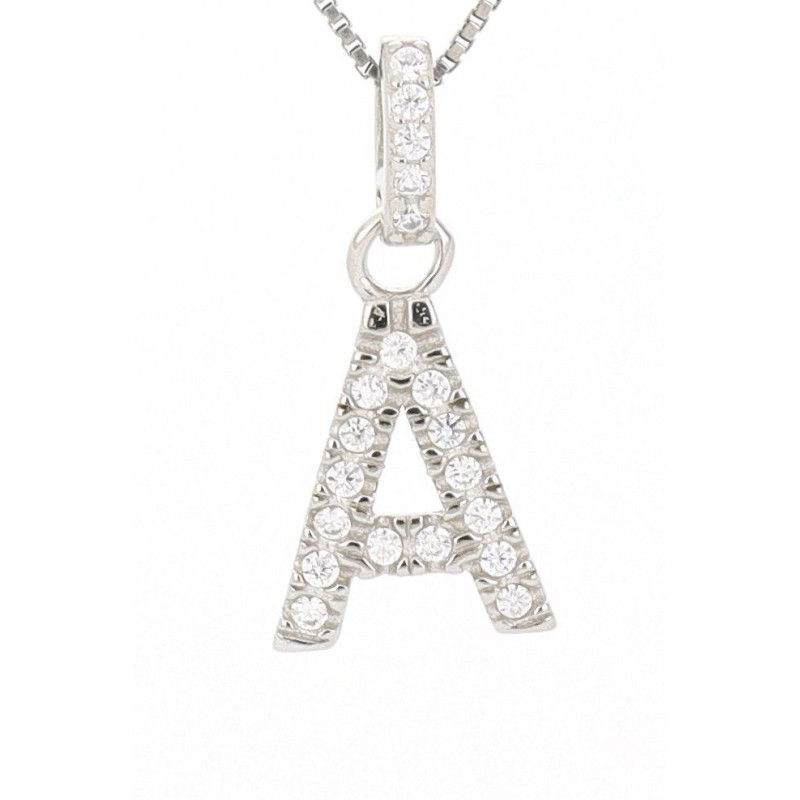 PENDENTE LETTERA A MM 14 IN ARGENTO ZIRCONATO + CATENA