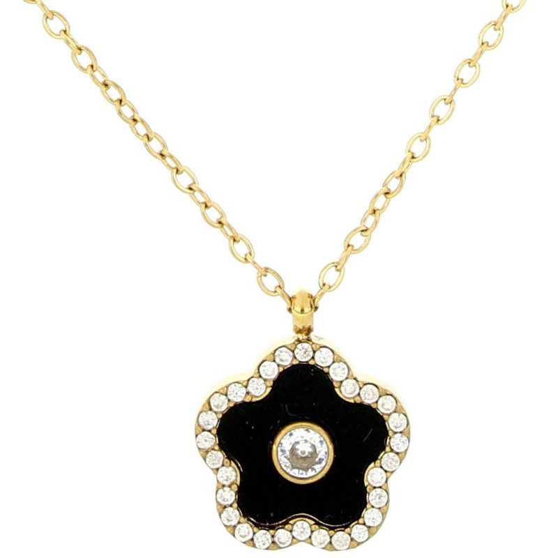 PENDENTE CALLIOPE CM 40+5 CON FIORE MM 14 IN ACCIAIO