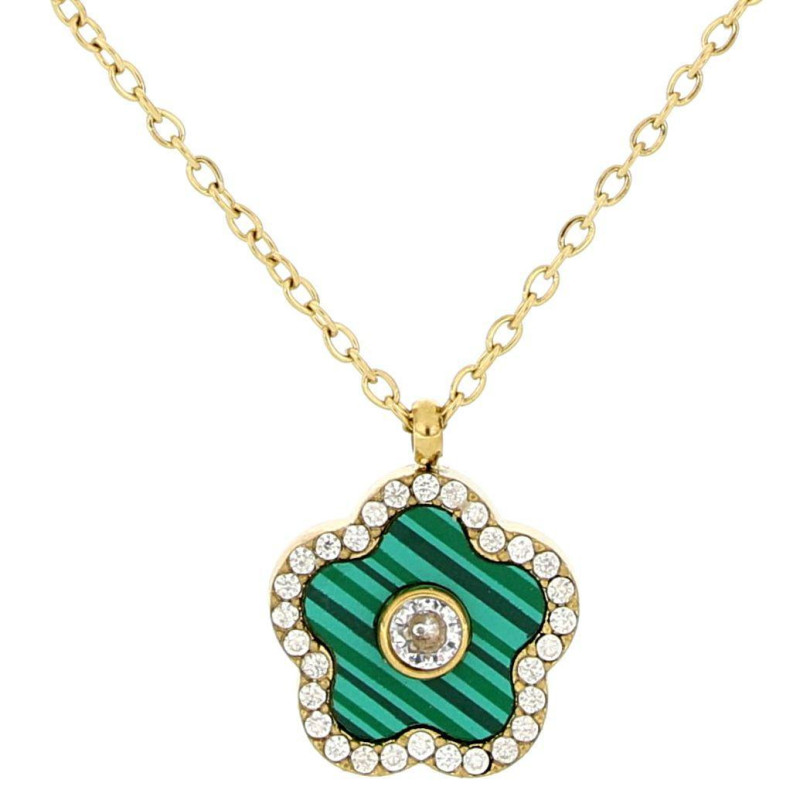 PENDENTE CALLIOPE CM 40+5 CON FIORE MM 14 IN ACCIAIO