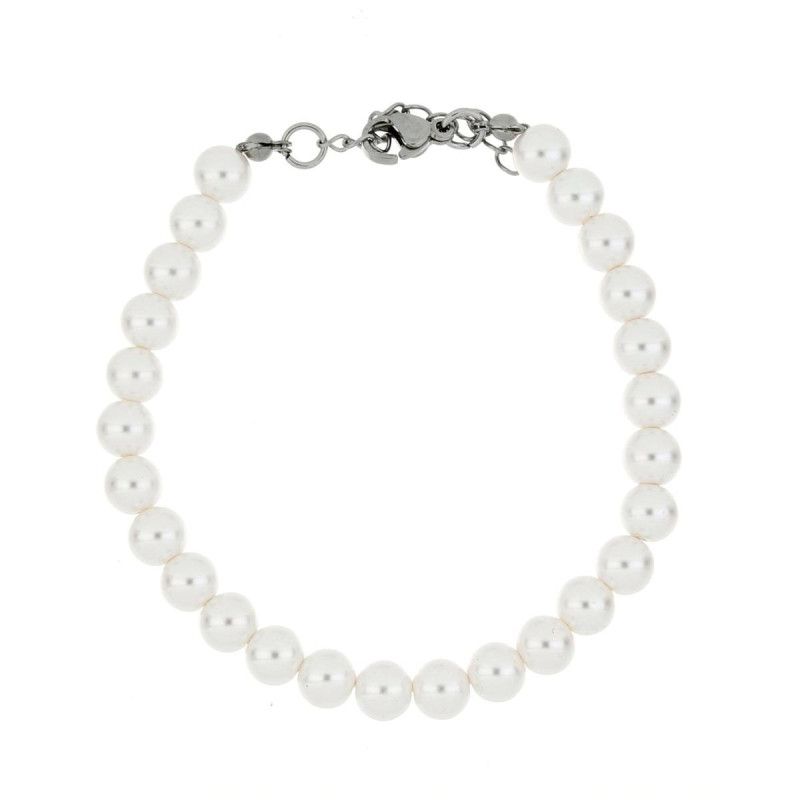 BRACCIALE CM 19+5 PERLA MM 6 IN ACCIAIO
