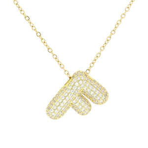 PENDENTE MM 21X17 LETTERA F IN OTTONE CATENA IN ACCIAIO CM 45+6