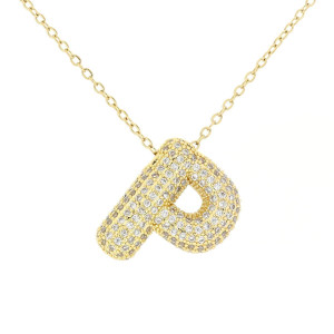 PENDENTE MM 21X17 LETTERA P IN OTTONE CATENA IN ACCIAIO CM 45+6