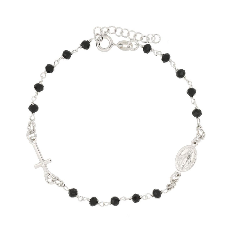 BRACCIALE CM 19+2 ROSARIO MM 3 IN ARGENTO 925 CON CRISTALLO NERO