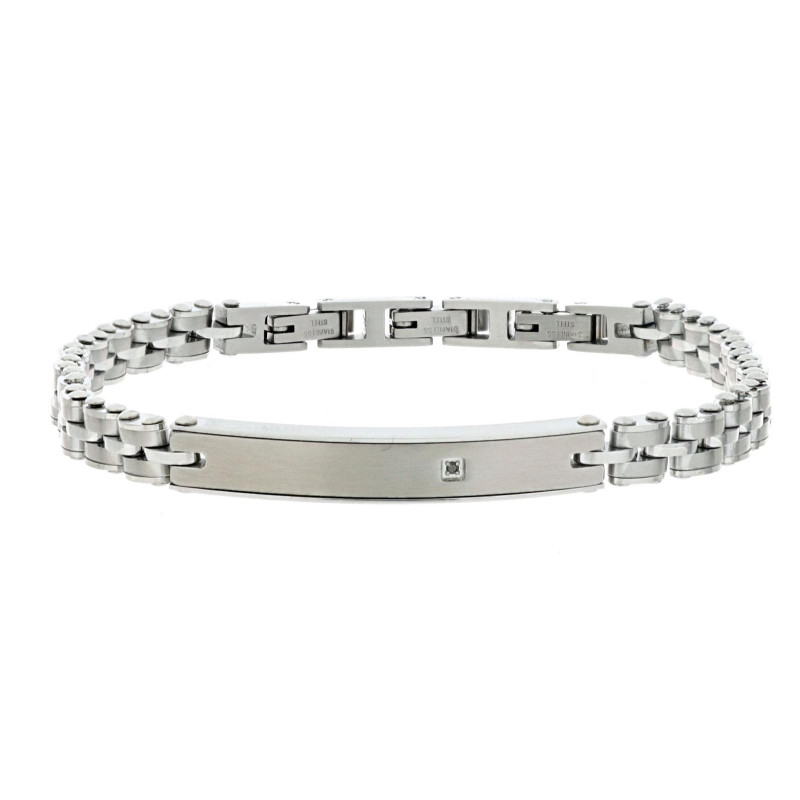 BRAC.IN ACCIAIO CM 22 CON 1 DIAMANTI NERO/SI 1MM CT 0,008