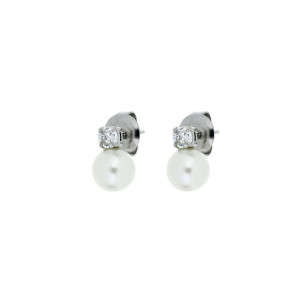 ORECCHINI PUNTO LUCE PERLA CON ZIRCONE MM 6 IN ACCIAIO
