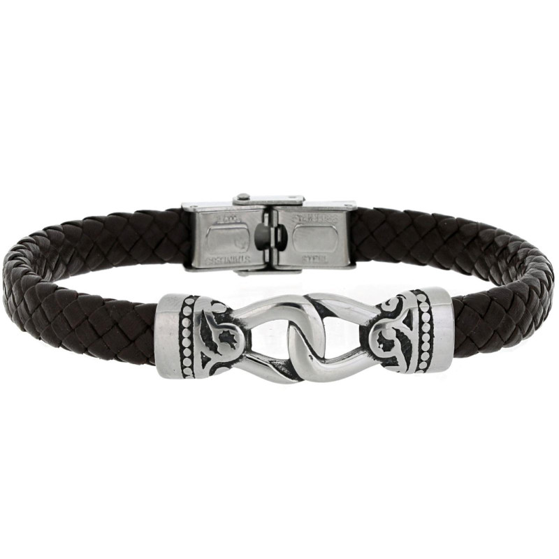 BRACCIALE "UOMO" CM 21 IN PELLE E ACCIAIO
