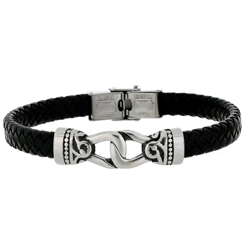 BRACCIALE "UOMO" CM 21 IN PELLE E ACCIAIO