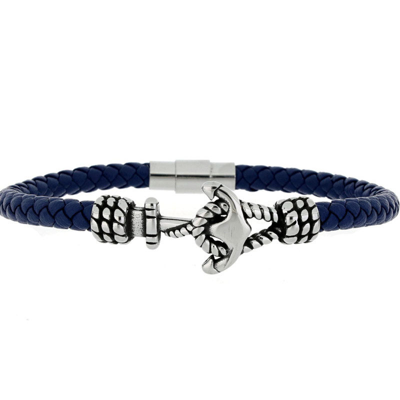 BRACCIALE "UOMO" CM 21 IN PELLE E ACCIAIO