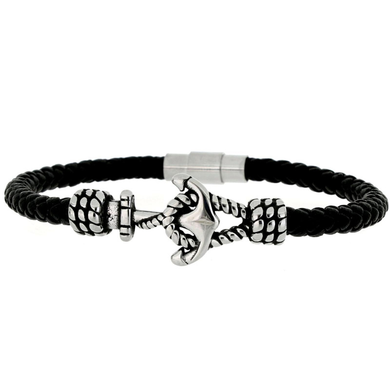 BRACCIALE "UOMO" CM 21 IN PELLE E ACCIAIO