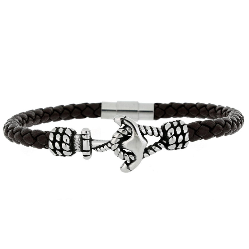 BRACCIALE "UOMO" CM 21 IN PELLE E ACCIAIO