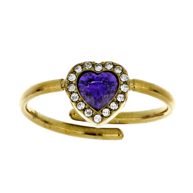 ANELLO "INCANTO" CON CUORE VIOLA MM 8 IN ACCIAIO