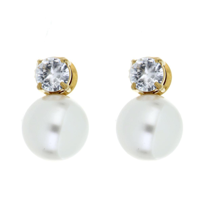 ORECCHINI PUNTO LUCE PERLA CON ZIRCONE MM 10 IN ACCIAIO