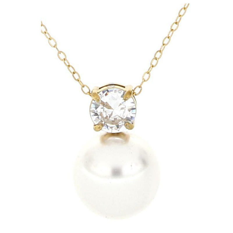 PENDENTE PUNTO LUCE PERLA CON ZIRCONE MM 8 IN ACCIAIO