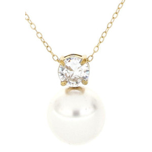 PENDENTE PUNTO LUCE PERLA CON ZIRCONE MM 8 IN ACCIAIO