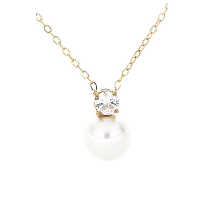 PENDENTE PUNTO LUCE PERLA CON ZIRCONE MM 6 IN ACCIAIO