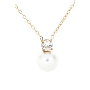 PENDENTE PUNTO LUCE PERLA CON ZIRCONE MM 6 IN ACCIAIO