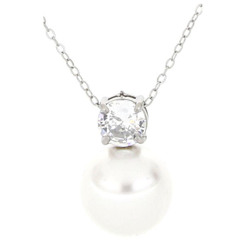 PENDENTE PUNTO LUCE PERLA CON ZIRCONE MM 10 IN ACCIAIO