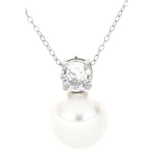 PENDENTE PUNTO LUCE PERLA CON ZIRCONE MM 10 IN ACCIAIO