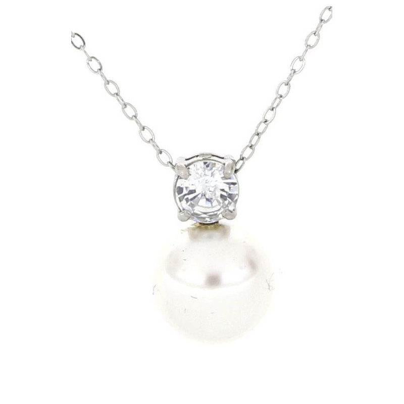 PENDENTE PUNTO LUCE PERLA CON ZIRCONE MM 8 IN ACCIAIO