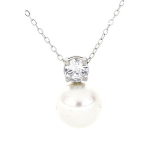 PENDENTE PUNTO LUCE PERLA CON ZIRCONE MM 8 IN ACCIAIO