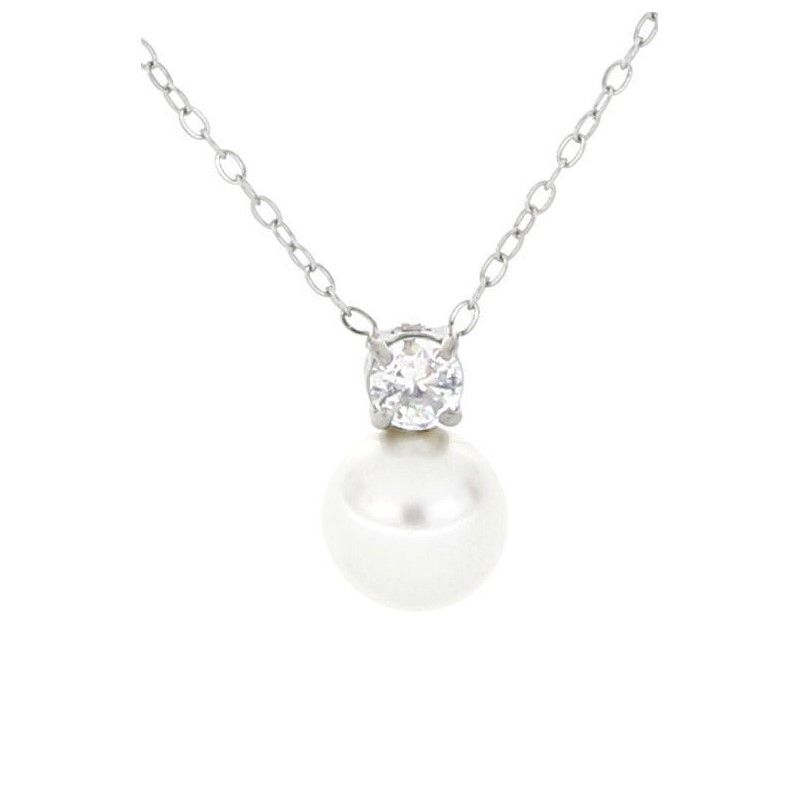 PENDENTE PUNTO LUCE PERLA CON ZIRCONE MM 6 IN ACCIAIO