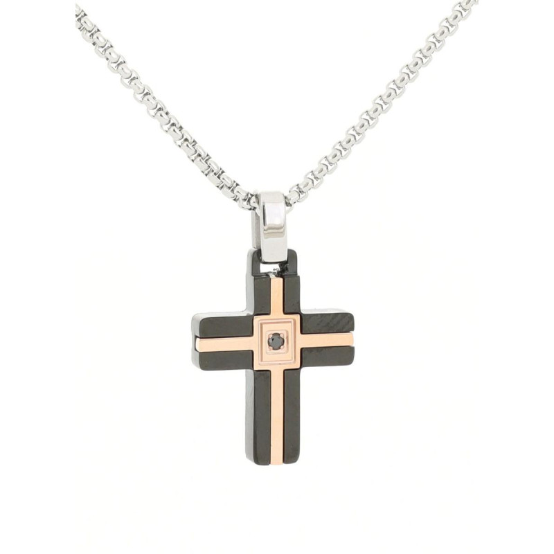 PENDENTE UOMO IN ACCIAIO CON CROCE MM 20x15 CATENA CM 45+5