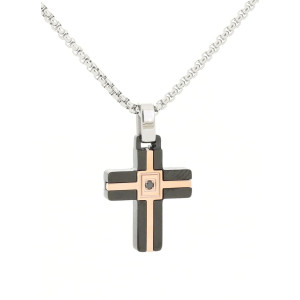 PENDENTE UOMO IN ACCIAIO CON CROCE MM 20x15 CATENA CM 45+5