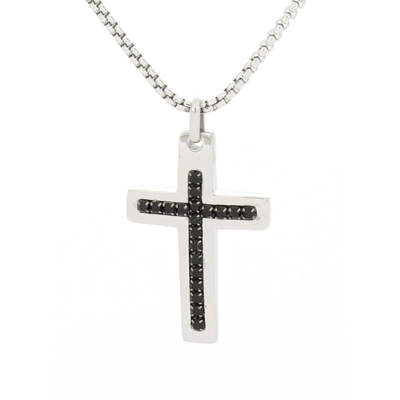 PENDENTE UOMO IN ACCIAIO CON CROCE MM 33x19 CATENA CM 45+5