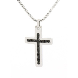 PENDENTE UOMO IN ACCIAIO CON CROCE MM 33x19 CATENA CM 45+5