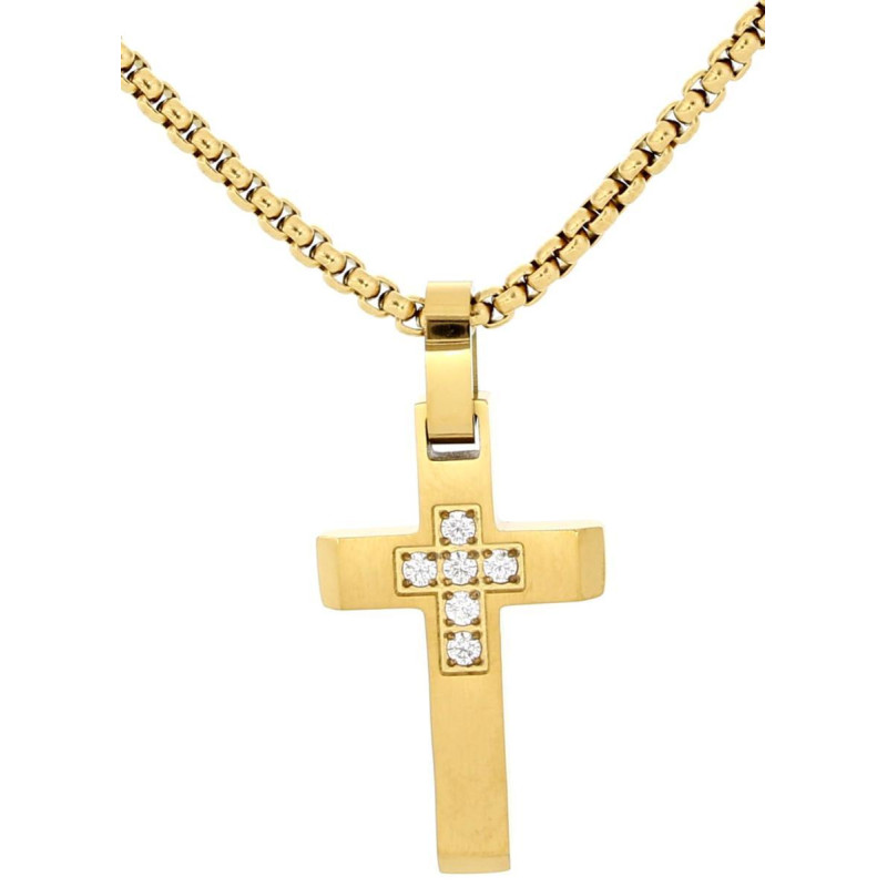 PENDENTE UOMO IN ACCIAIO CON CROCE CATENA CM 50+5