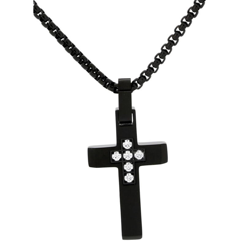 PENDENTE UOMO IN ACCIAIO CON CROCE CATENA CM 50+5