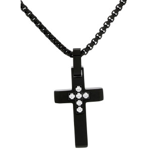 PENDENTE UOMO IN ACCIAIO CON CROCE CATENA CM 50+5