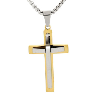 PENDENTE UOMO IN ACCIAIO CON CROCE CATENA CM 50+5