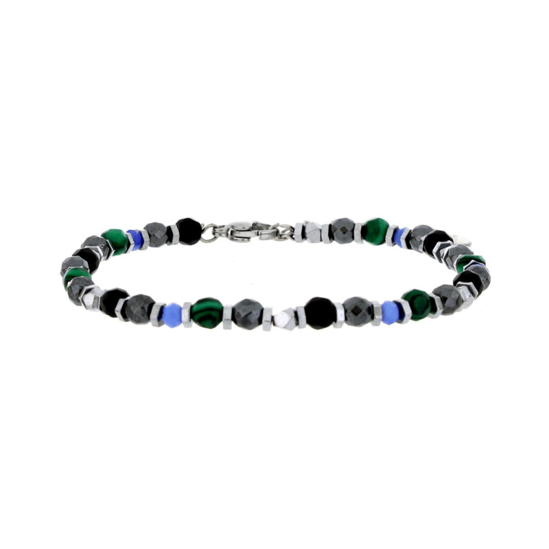 BRACCIALE UOMO IN PIETRA E ACCIAIO CM 19